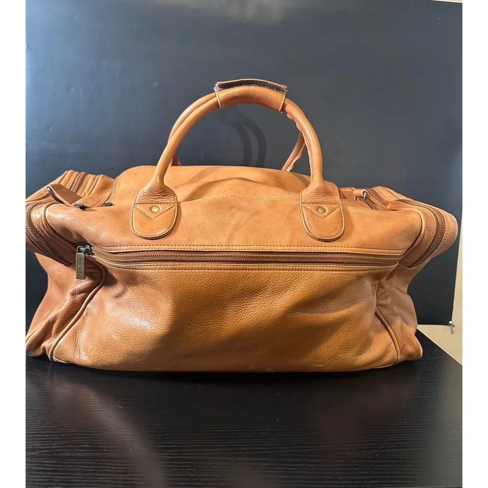 Claire Chase Leather Duffel Bag Saddle Tan Weekender Travel Luggage 32 Inch